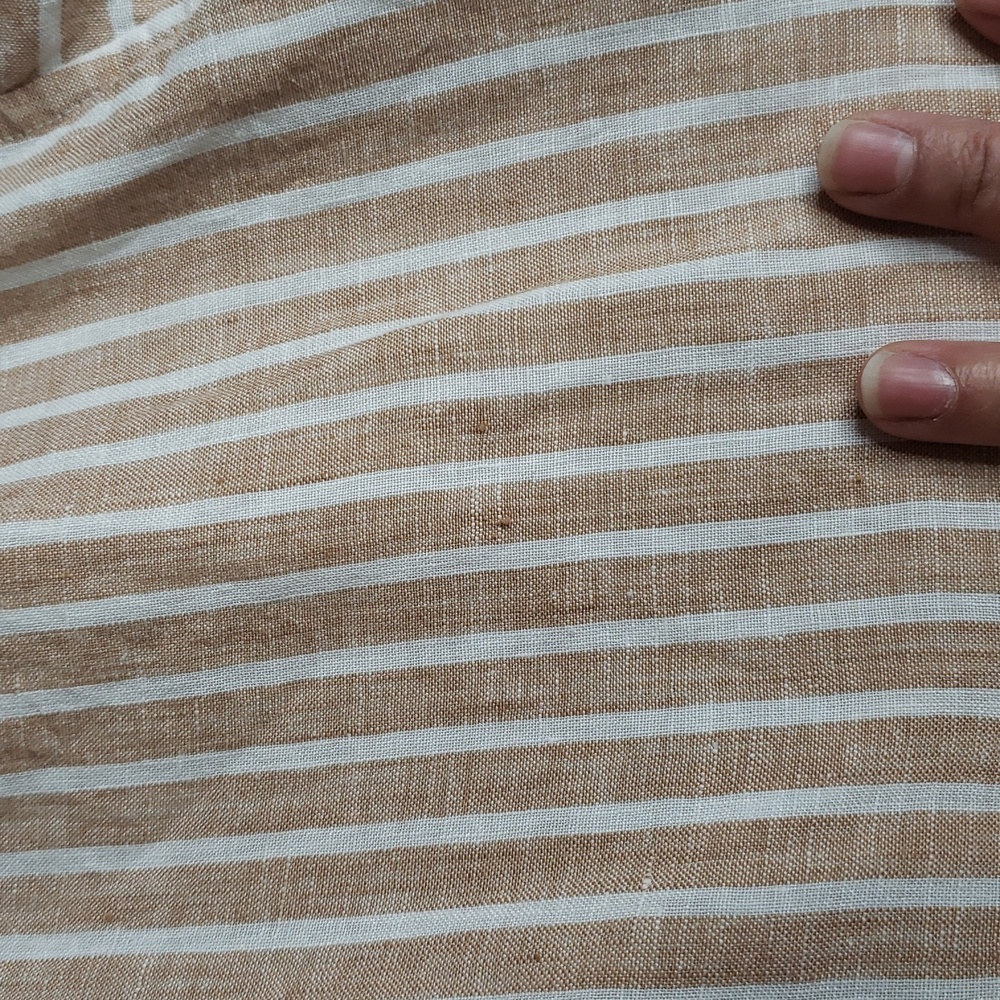Uniqlo 100% Linen Stripe Button Up Shirt Size L Layer Coastal Everyday - Picture 13 of 16